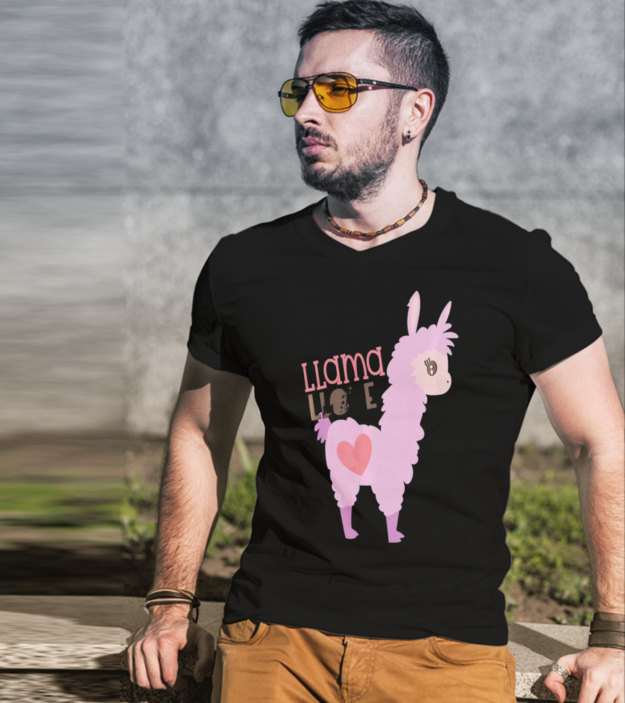 Llama Love Valentine Pink Heart T-Shirt