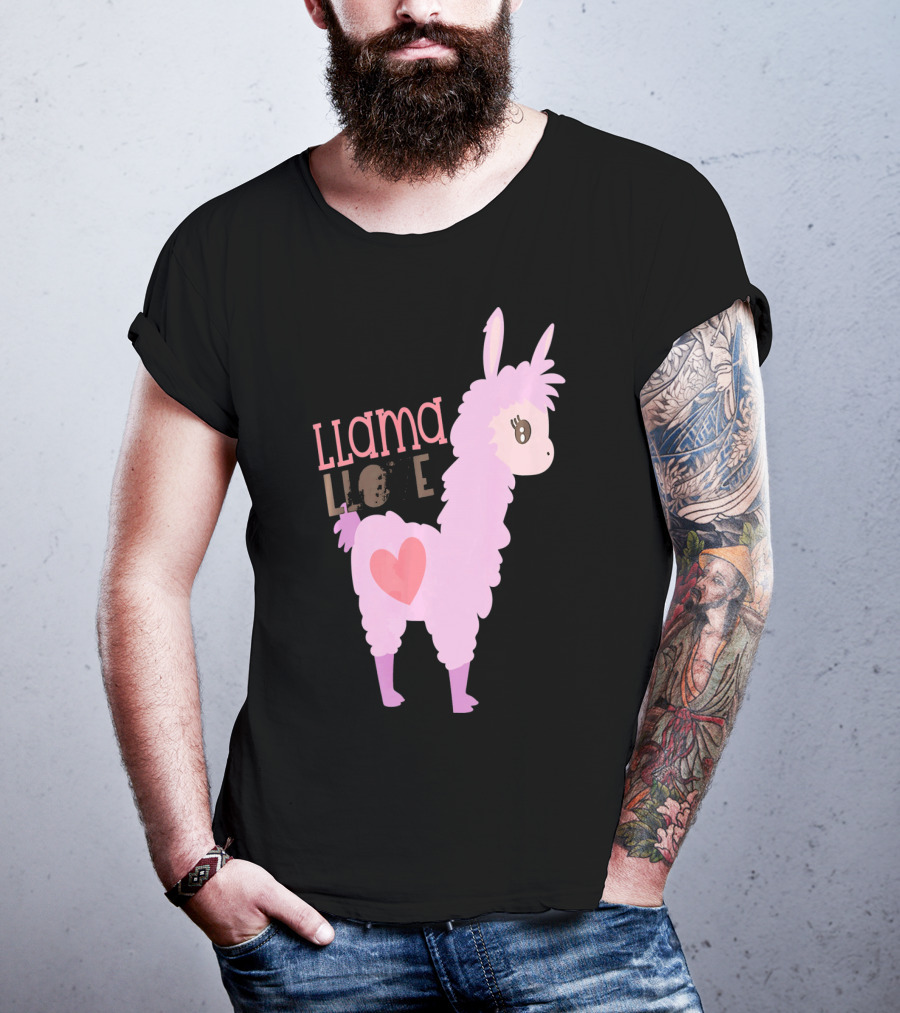 Llama Love Valentine Pink Heart T-Shirt