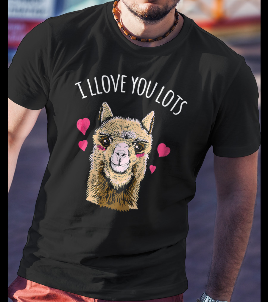 I Llove You Lots Funny Llama Valentines Day Hearts T-Shirt
