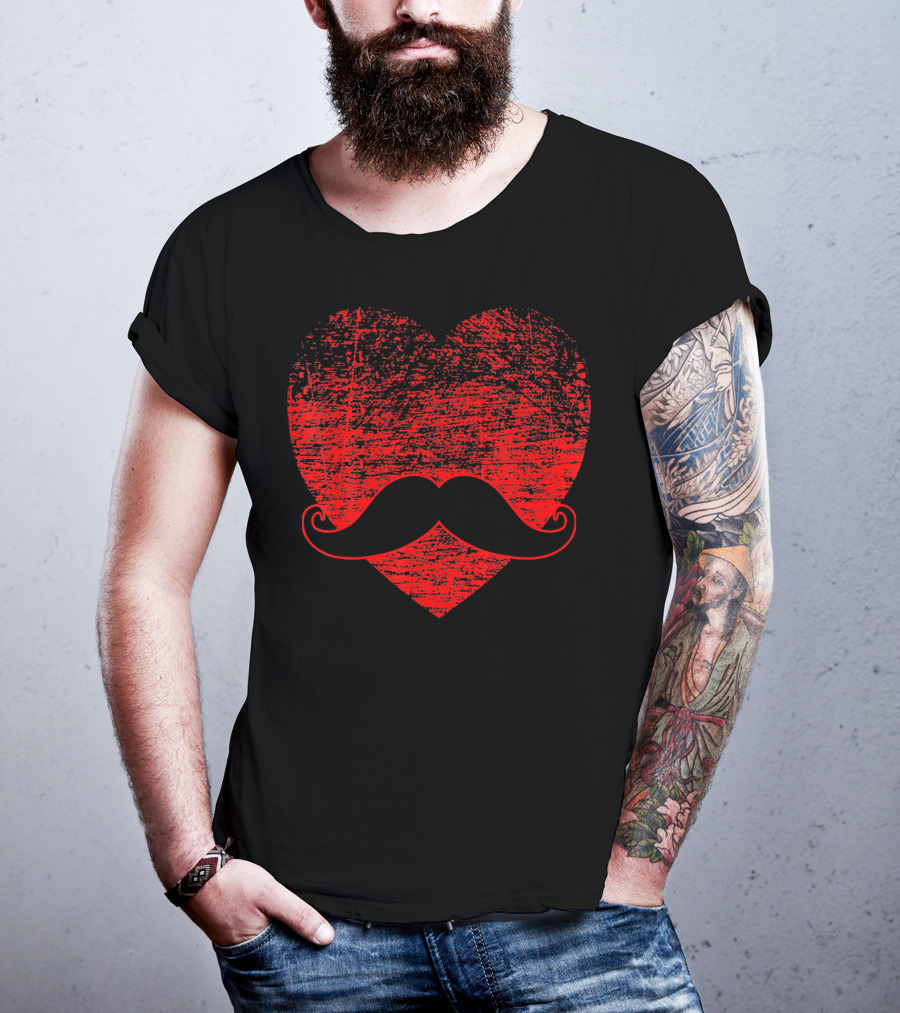 Valentines Day Funny Mustache Heart T-Shirt