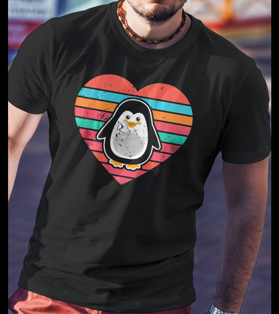 Funny Penguin Valentines Day Heart Stripes T-Shirt