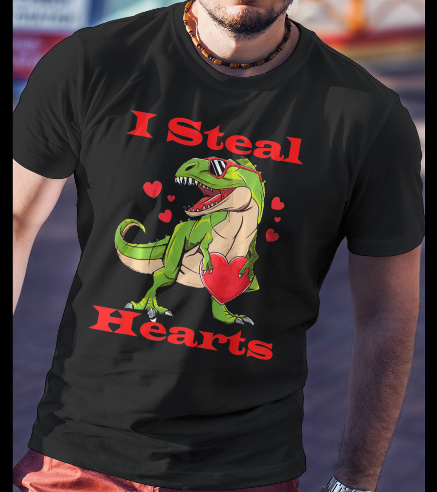 Funny Valentine Dinosaur Rex I Steal Hearts T-Shirt