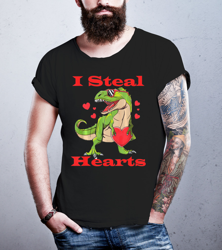Funny Valentine Dinosaur Rex I Steal Hearts T-Shirt