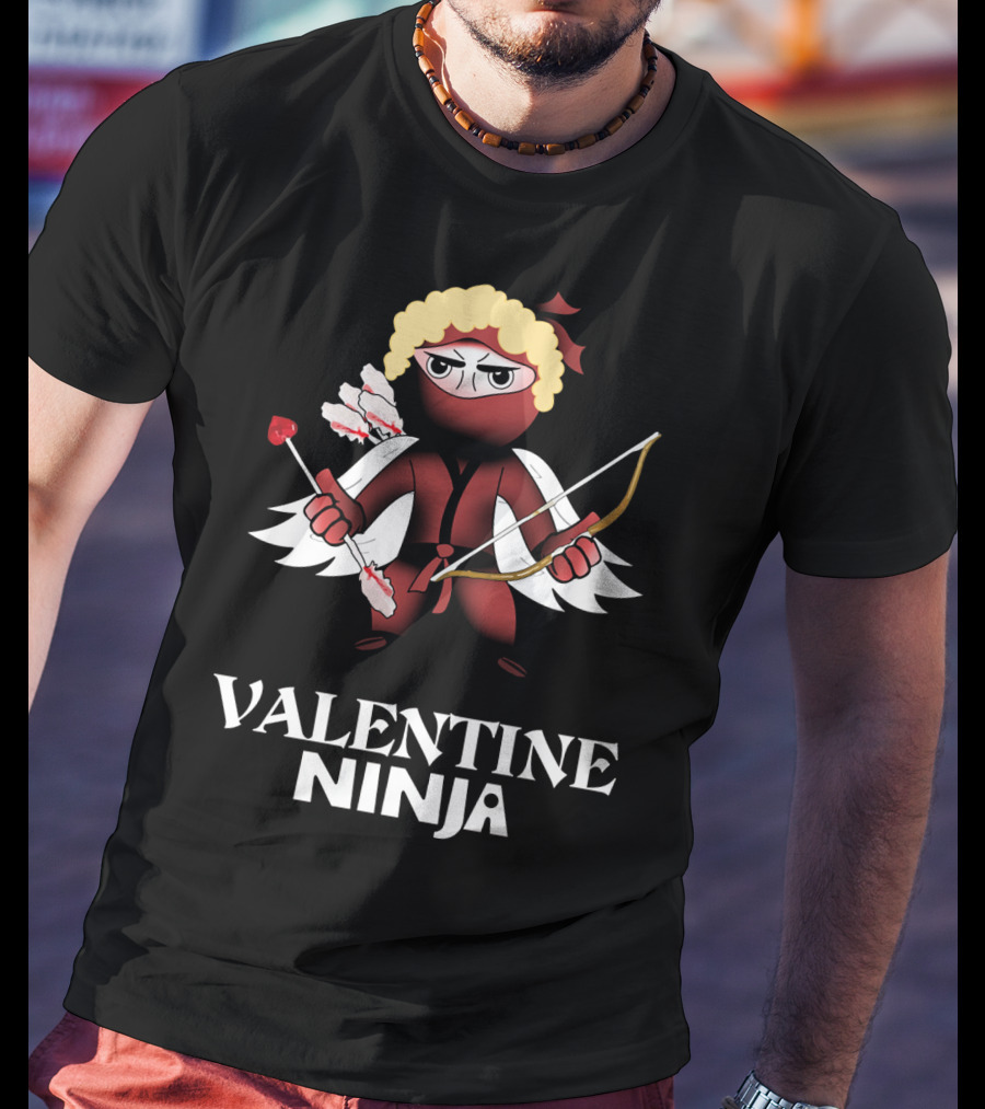 Valentine Ninja Heart Arrow Bow Funny T-Shirt