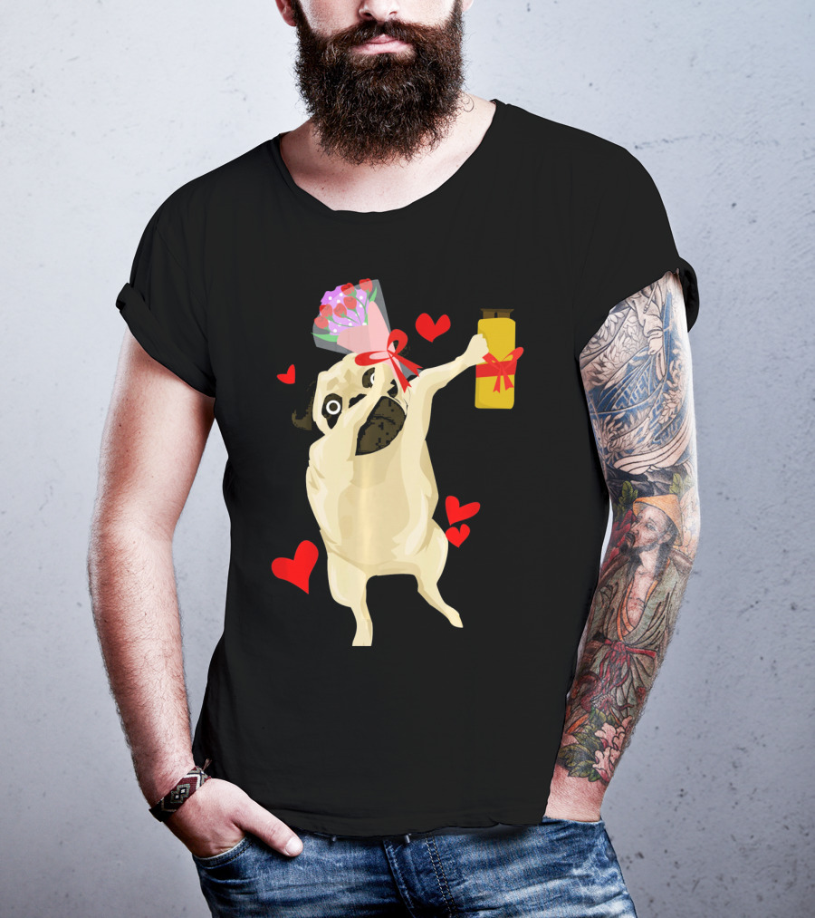 Funny Valentine's Day Dog Bouquet Jar Hearts T-Shirt