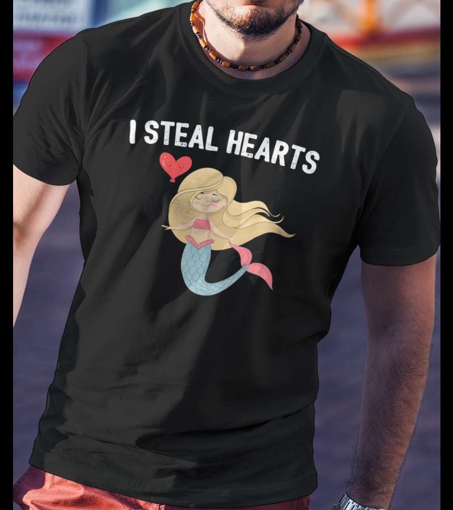 I Steal Hearts Funny Valentines Day Mermaid T-Shirt