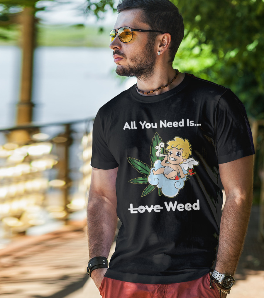 All You Need Is Weed Funny Valentines Day Cupid Smoki T-Shirt