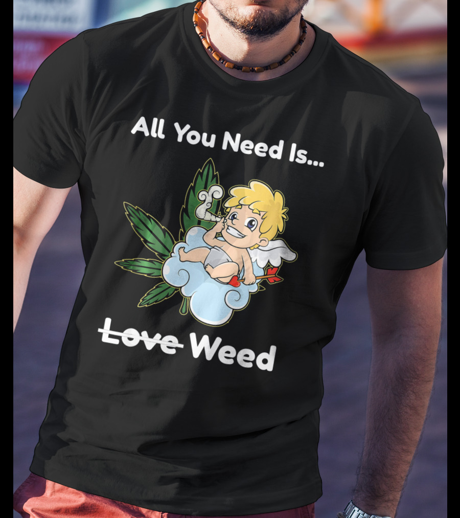 All You Need Is Weed Funny Valentines Day Cupid Smoki T-Shirt