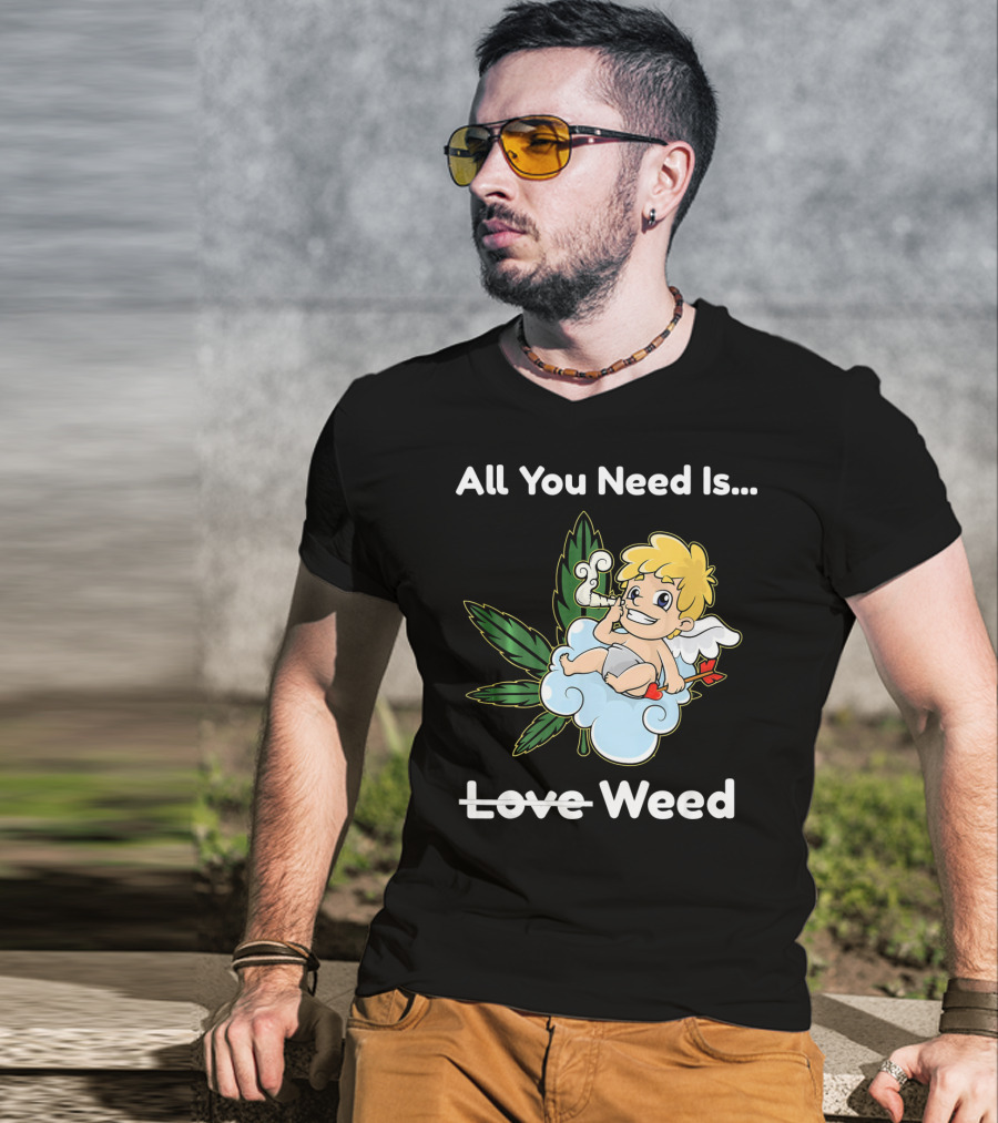 All You Need Is Weed Funny Valentines Day Cupid Smoki T-Shirt