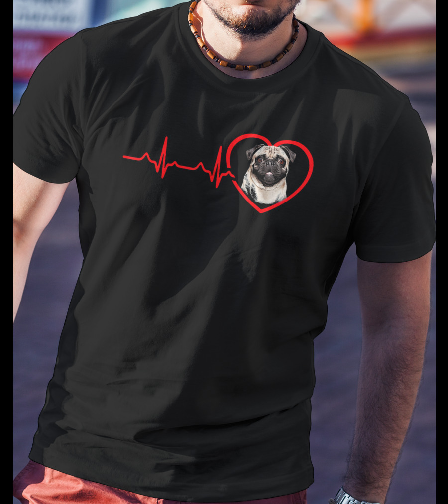 Funny Valentines Pug Heartbeat Dog Love T-Shirt