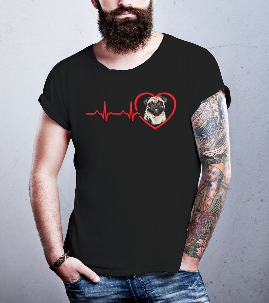 Funny Valentines Pug Heartbeat Dog Love T-Shirt