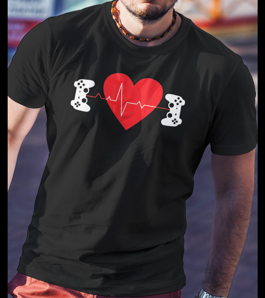 Gaming Valentine Hear Gamer Couple Controller Heartbeat T-Shirt