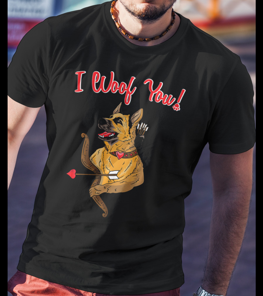 I Woof You German Shepherd Cupid With Heart Arrow Bow T-Shirt