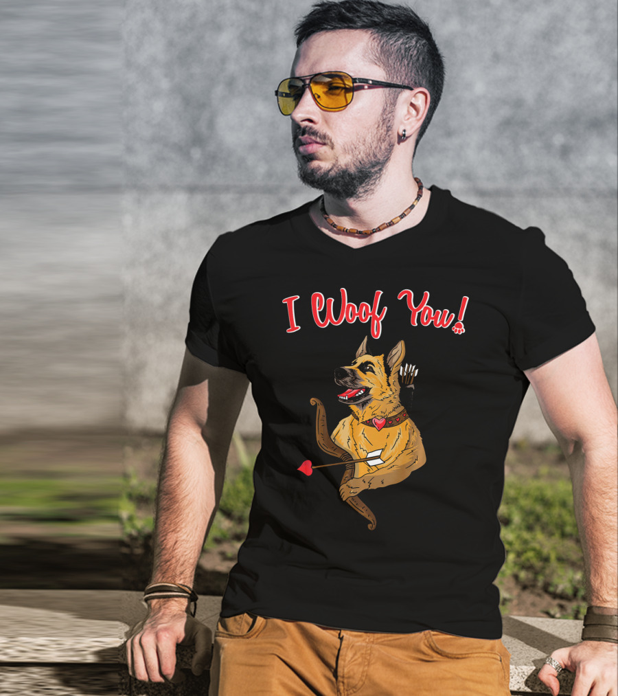 I Woof You German Shepherd Cupid With Heart Arrow Bow T-Shirt