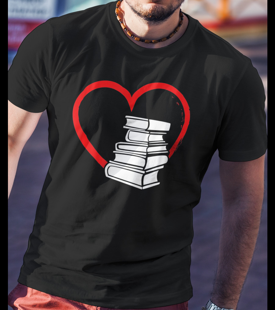 Heart And Book Stack For Book Lovers T-Shirt