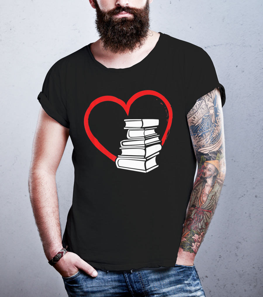 Heart And Book Stack For Book Lovers T-Shirt