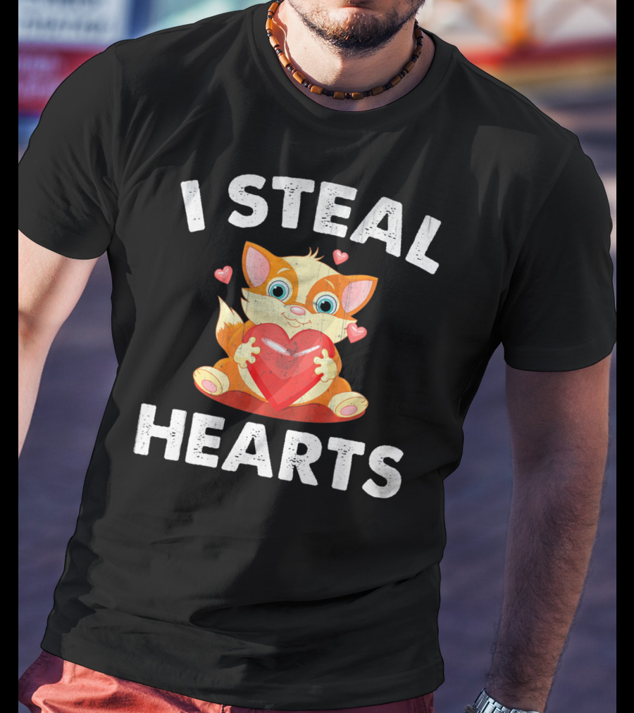 I Steal Hearts Kids Kitty Valentines Day T-Shirt