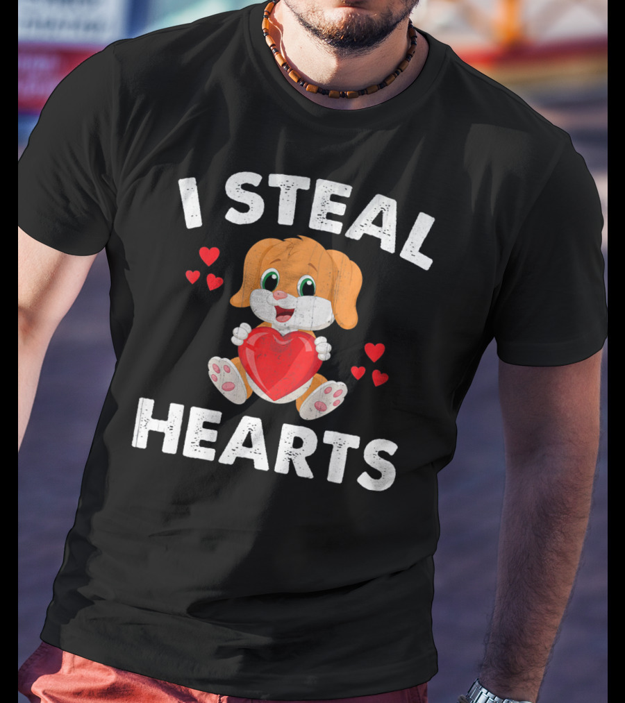 I Steal Hearts Girls Valentines Day Kids Puppy T-Shirt