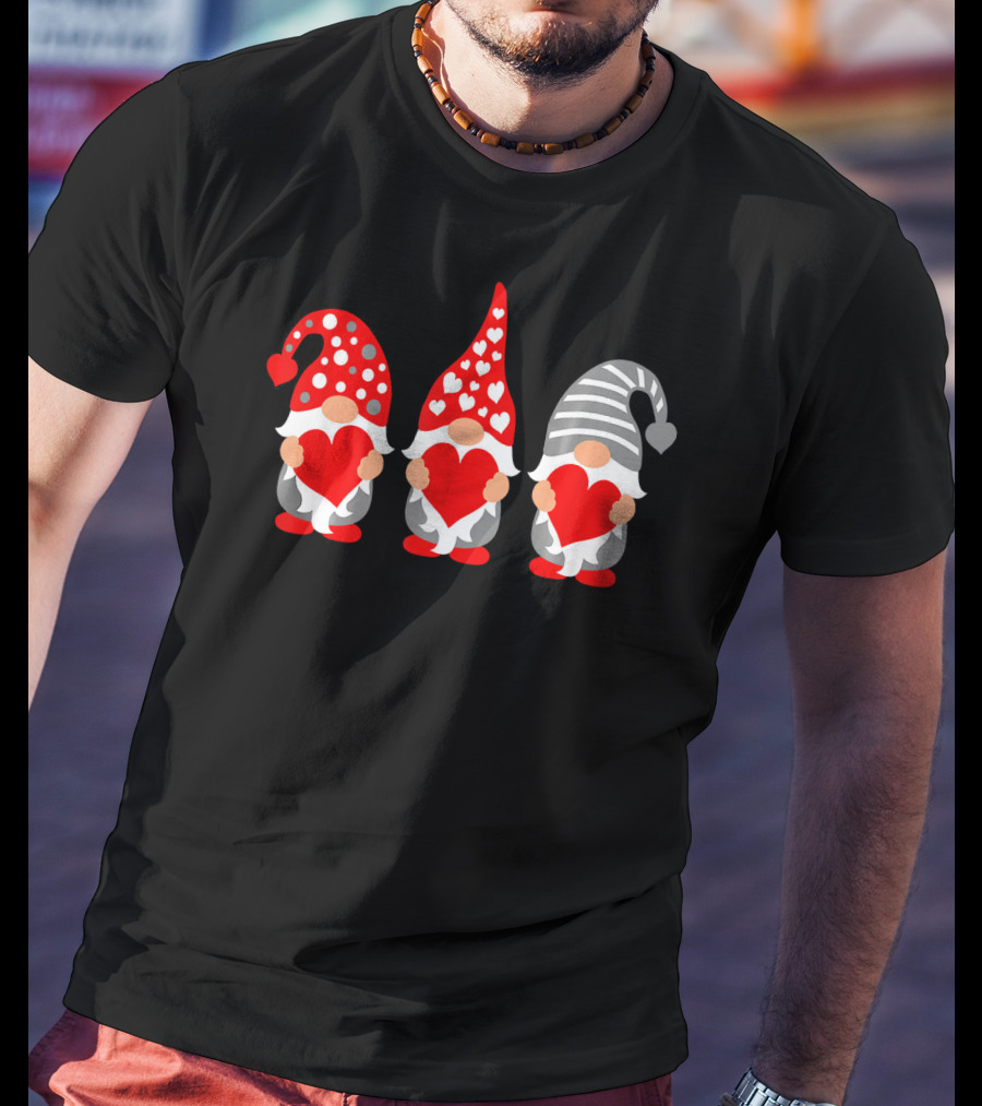 Gnomes Holding Hearts Valentine's Day Festive Hat Trio T-Shirt