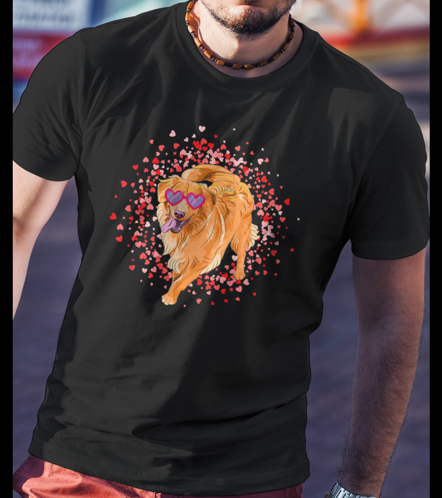Golden Retriever With Heart Glasses Surrounded By Valentine's Day Hearts T-Shirt