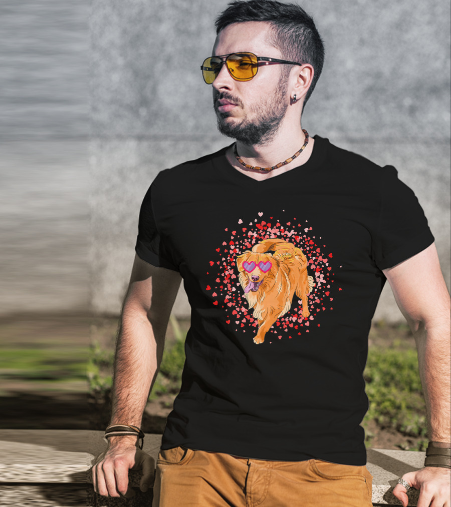 Golden Retriever With Heart Glasses Surrounded By Valentine's Day Hearts T-Shirt