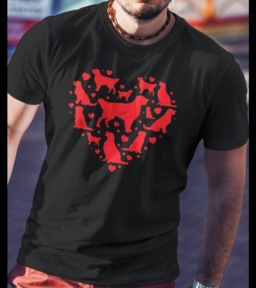 Golden Retriever Heart Silhouettes Valentine's Day T-Shirt