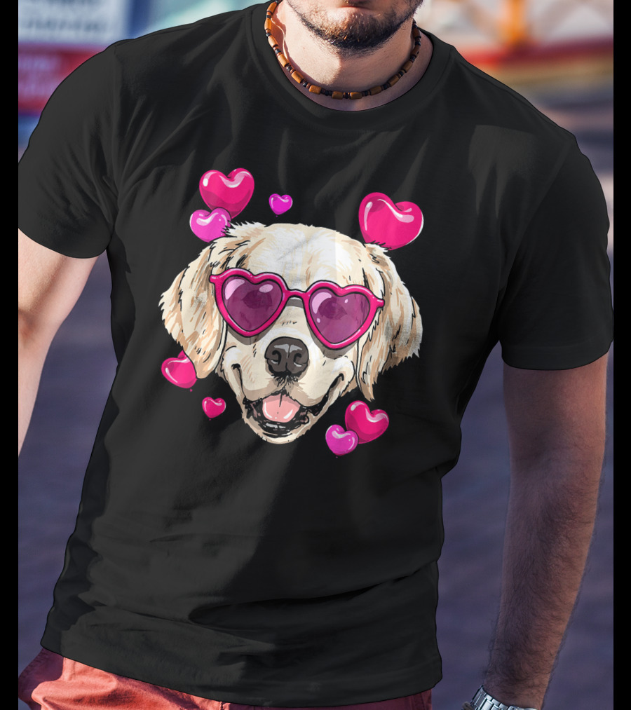 Golden Retriever Heart Sunglasses Valentine's Day Puppy Love T-Shirt