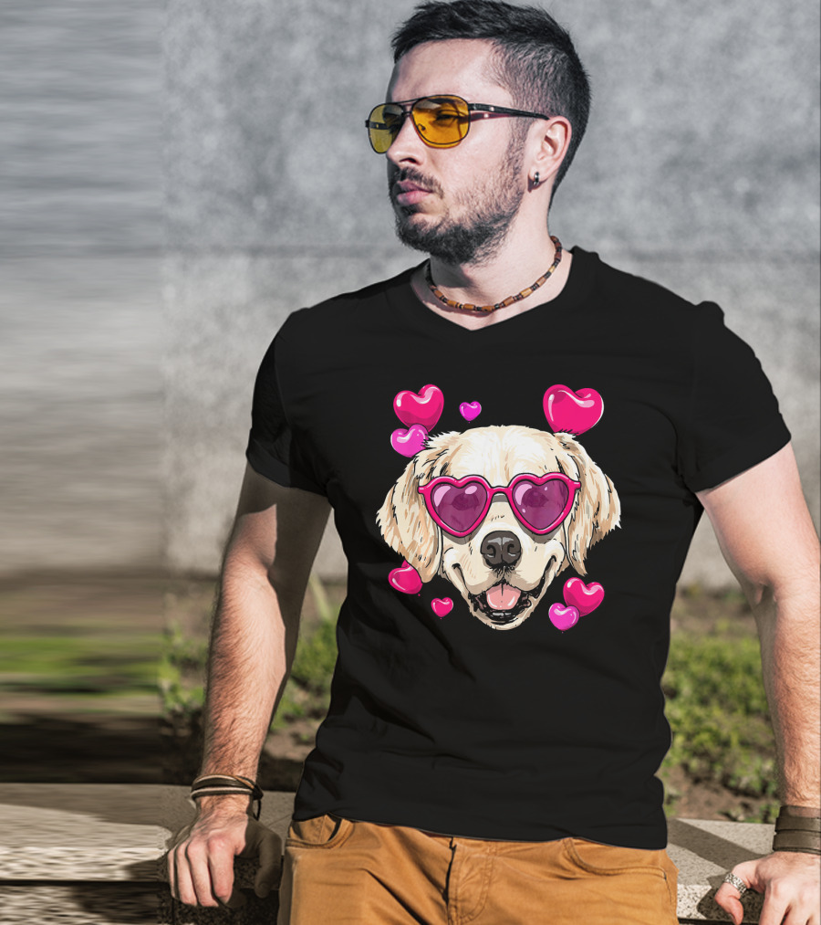 Golden Retriever Heart Sunglasses Valentine's Day Puppy Love T-Shirt