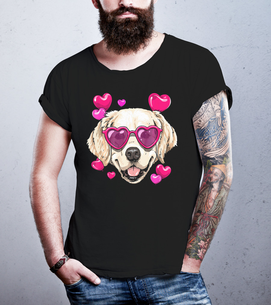 Golden Retriever Heart Sunglasses Valentine's Day Puppy Love T-Shirt