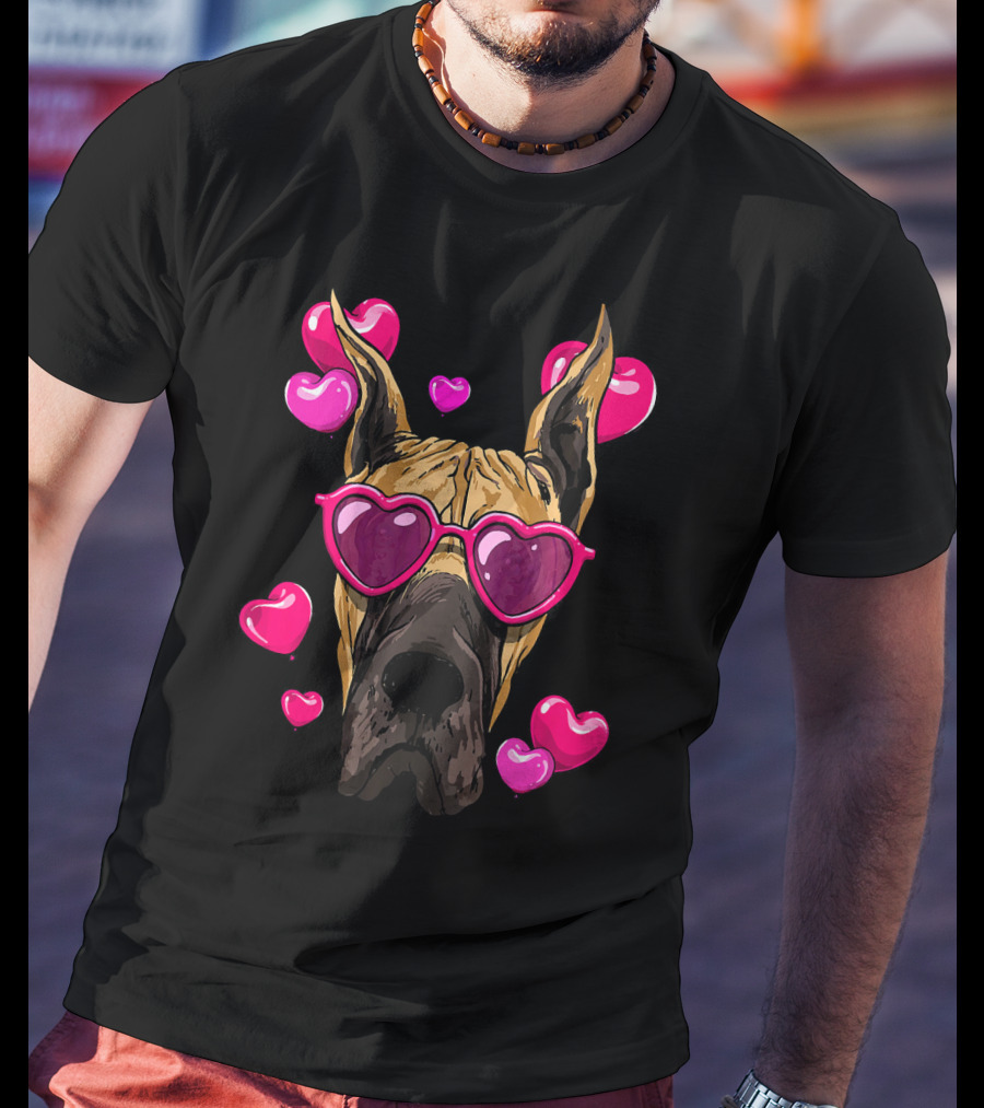 Great Dane Valentines Day Heart Sunglasses With Love Hearts T-Shirt