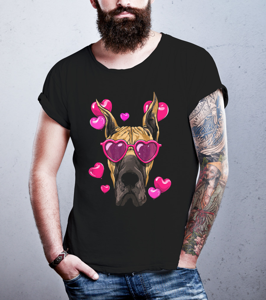 Great Dane Valentines Day Heart Sunglasses With Love Hearts T-Shirt