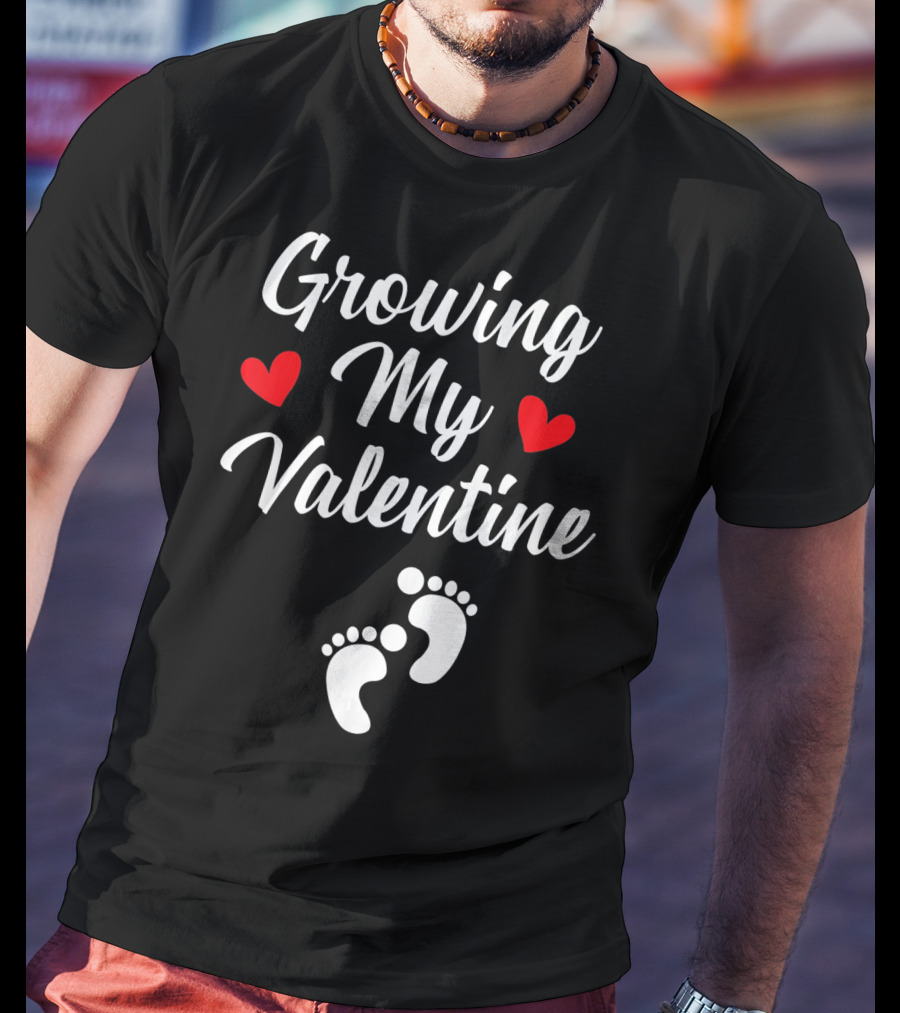 Growing My Valentine Hearts And Baby Footprints T-Shirt