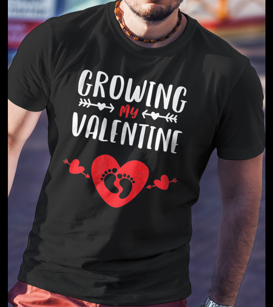 Growing My Valentine Heart Baby Footprints Arrows T-Shirt