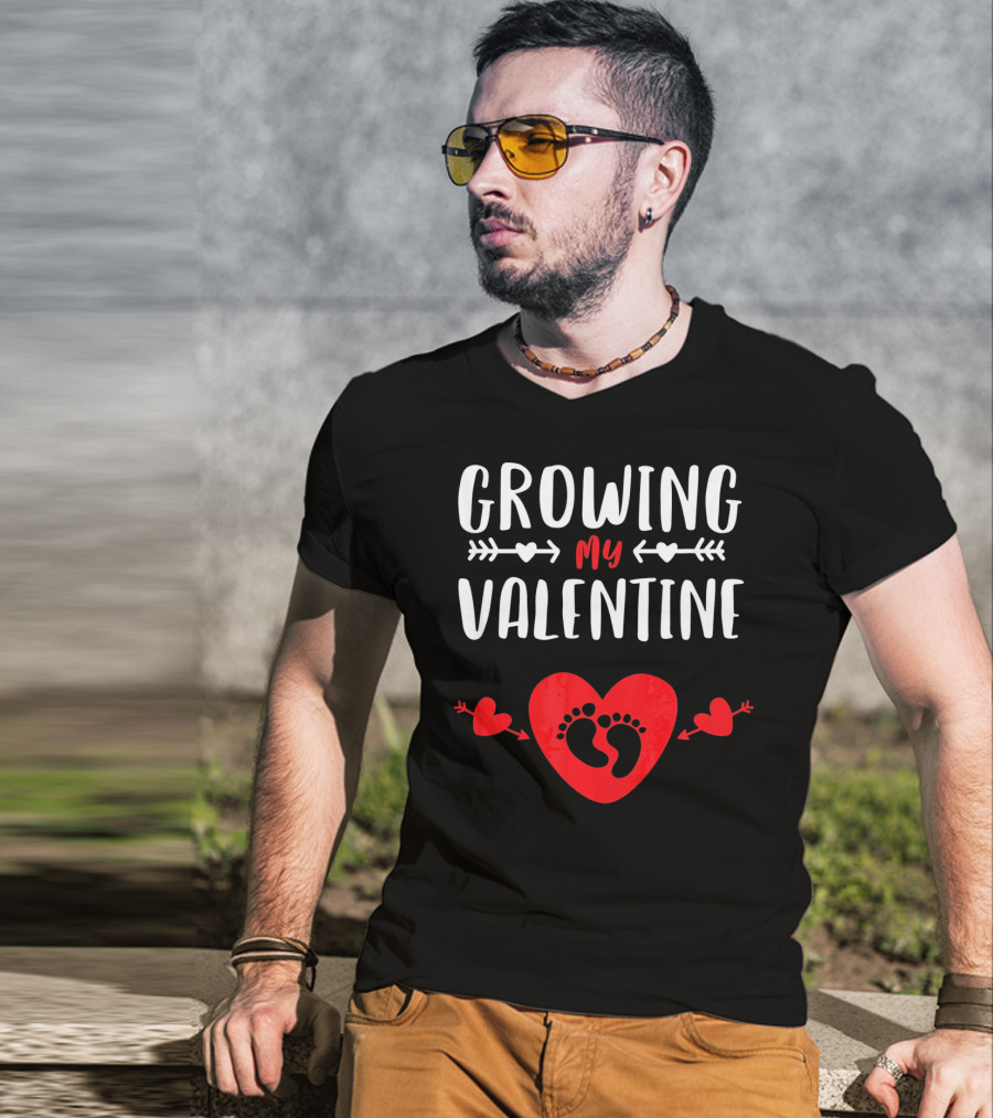 Growing My Valentine Heart Baby Footprints Arrows T-Shirt
