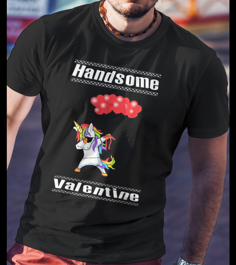 Handsome Valentine Unicorn Dab With Red Balloons T-Shirt