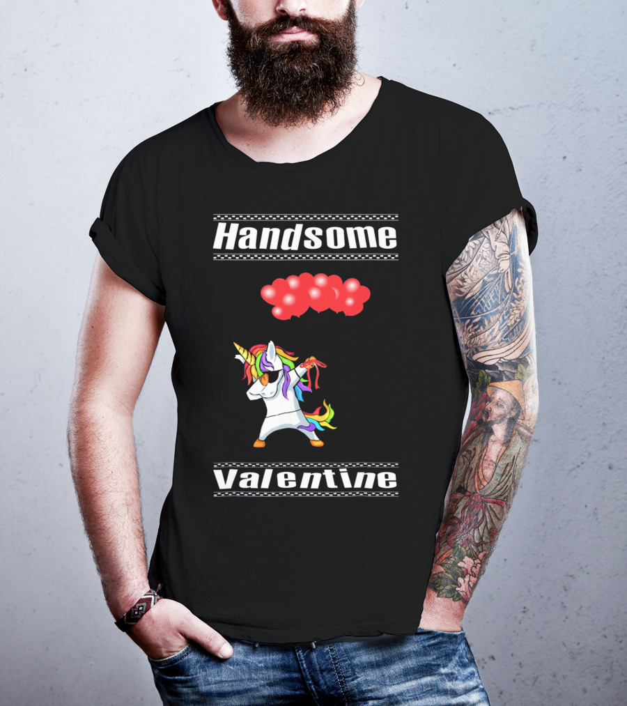 Handsome Valentine Unicorn Dab With Red Balloons T-Shirt