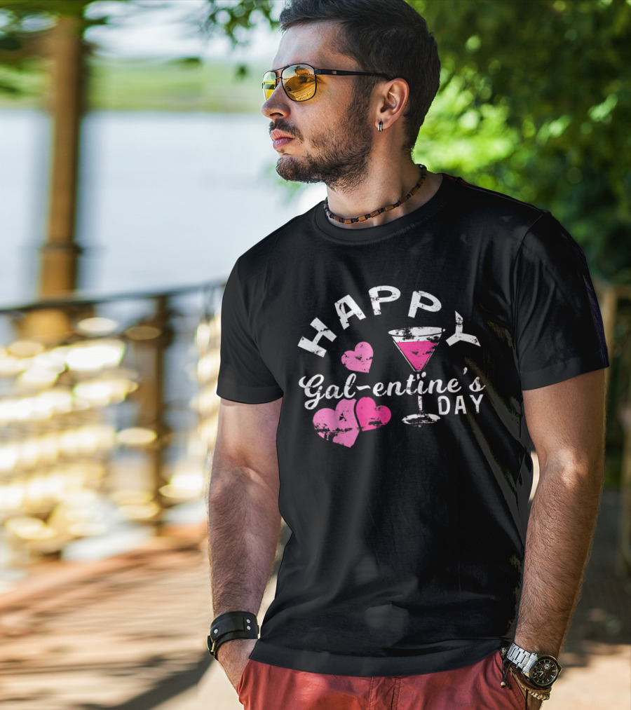 Happy Galentine's Day With Hearts And Cocktail Glass T-Shirt