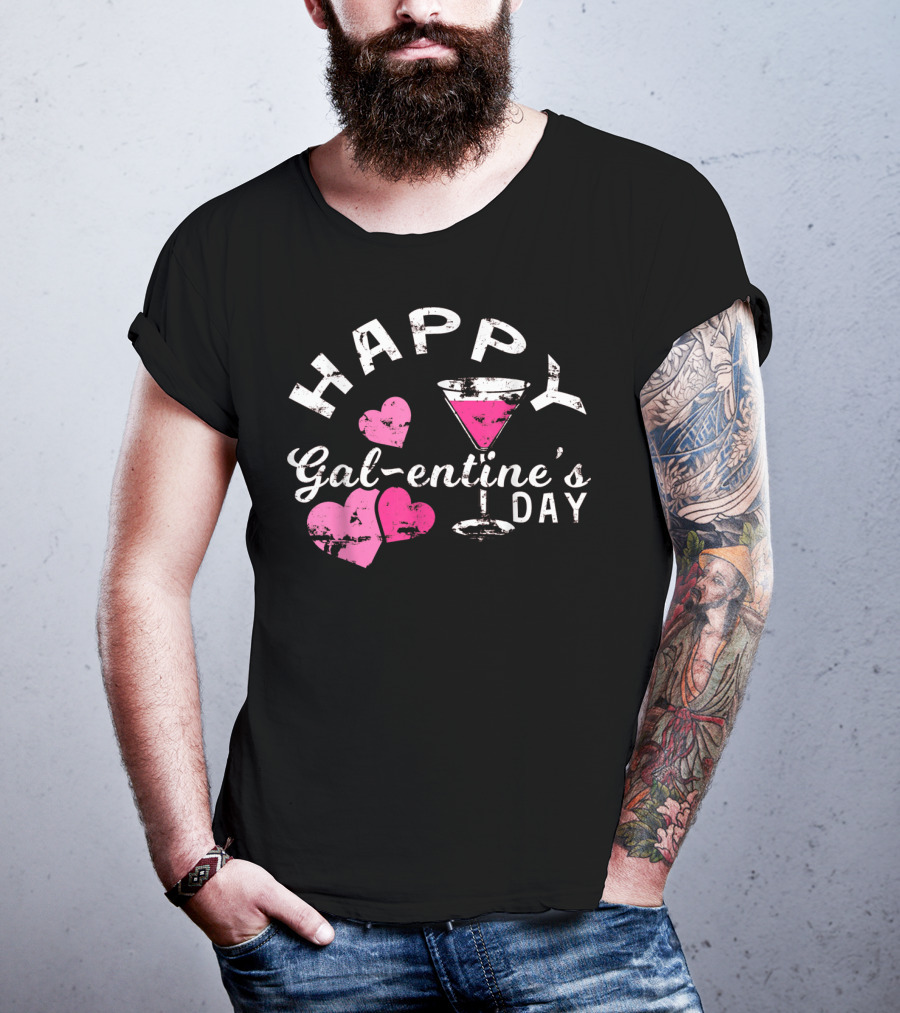 Happy Galentine's Day With Hearts And Cocktail Glass T-Shirt
