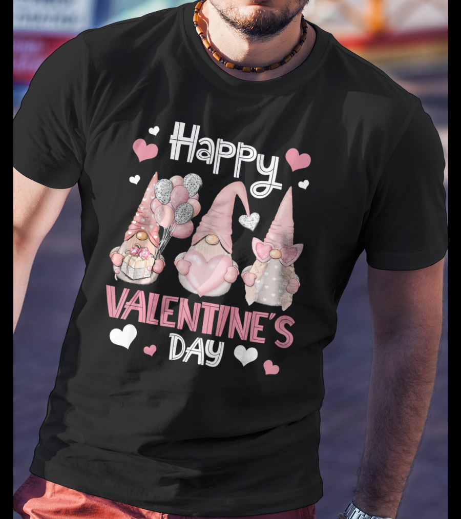 Happy Valentine's Day Nordic Gnomes With Hearts And Balloons T-Shirt