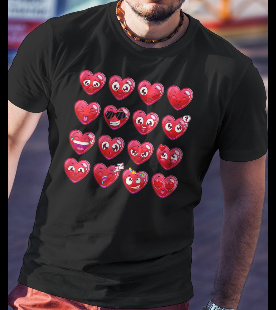 Heart Emojis Valentines Day Funny Emotic Expressions Cute Faces T-Shirt