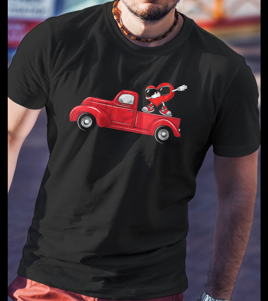 Valentines Heart Figure Riding Classic Red Truck T-Shirt