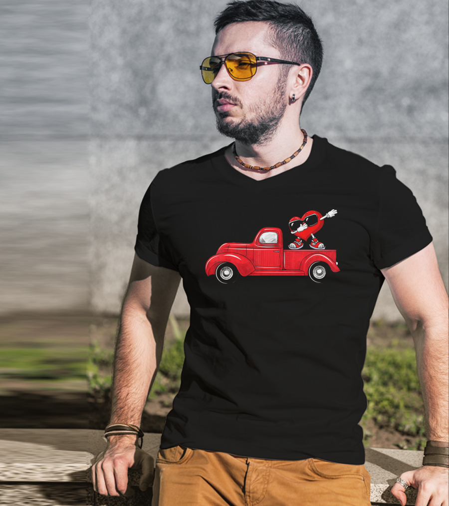 Valentines Heart Figure Riding Classic Red Truck T-Shirt