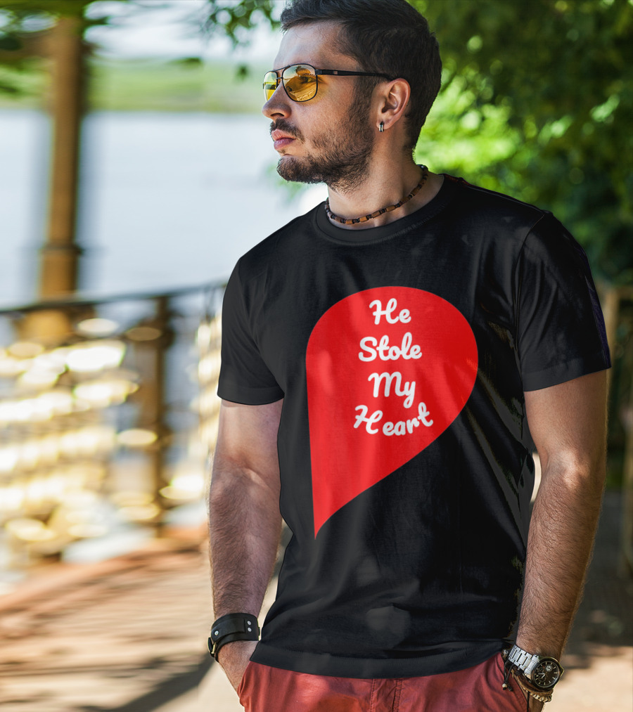 He Stole My Heart Valentine Day In Red Heart Shape T-Shirt