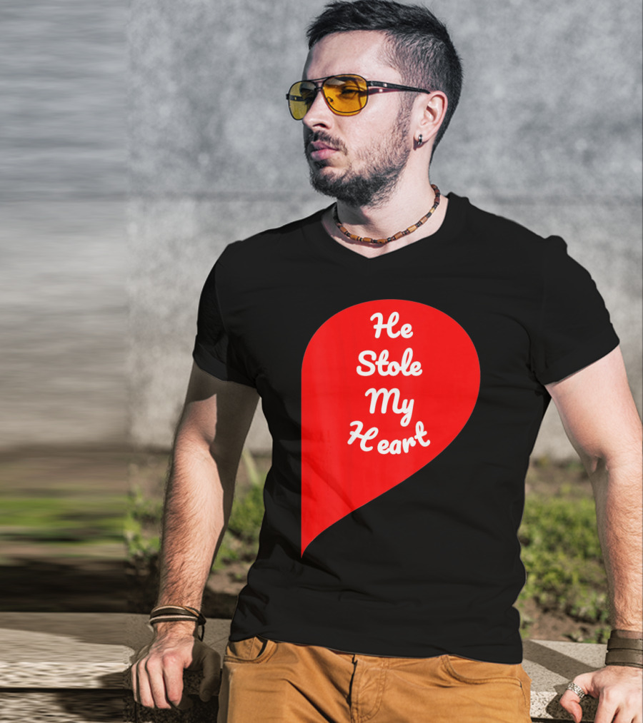 He Stole My Heart Valentine Day In Red Heart Shape T-Shirt