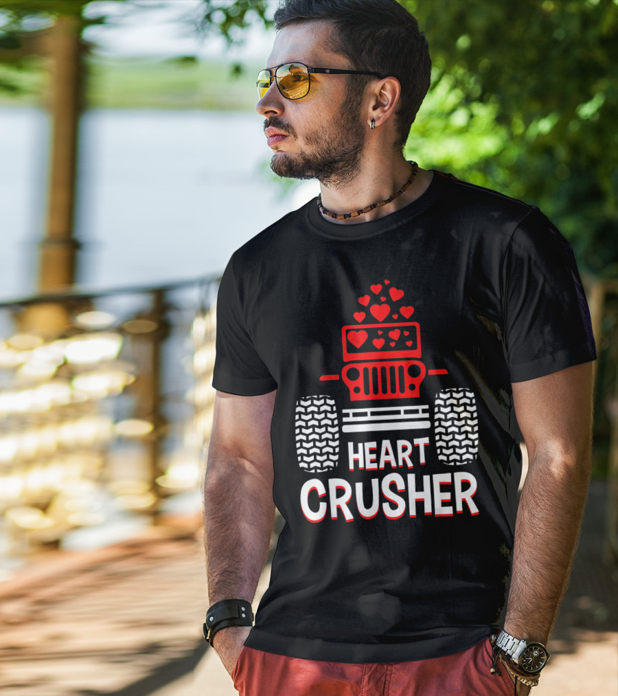 Heart Crusher Jeep Girl Heart Shape Vale Tire Tracks T-Shirt