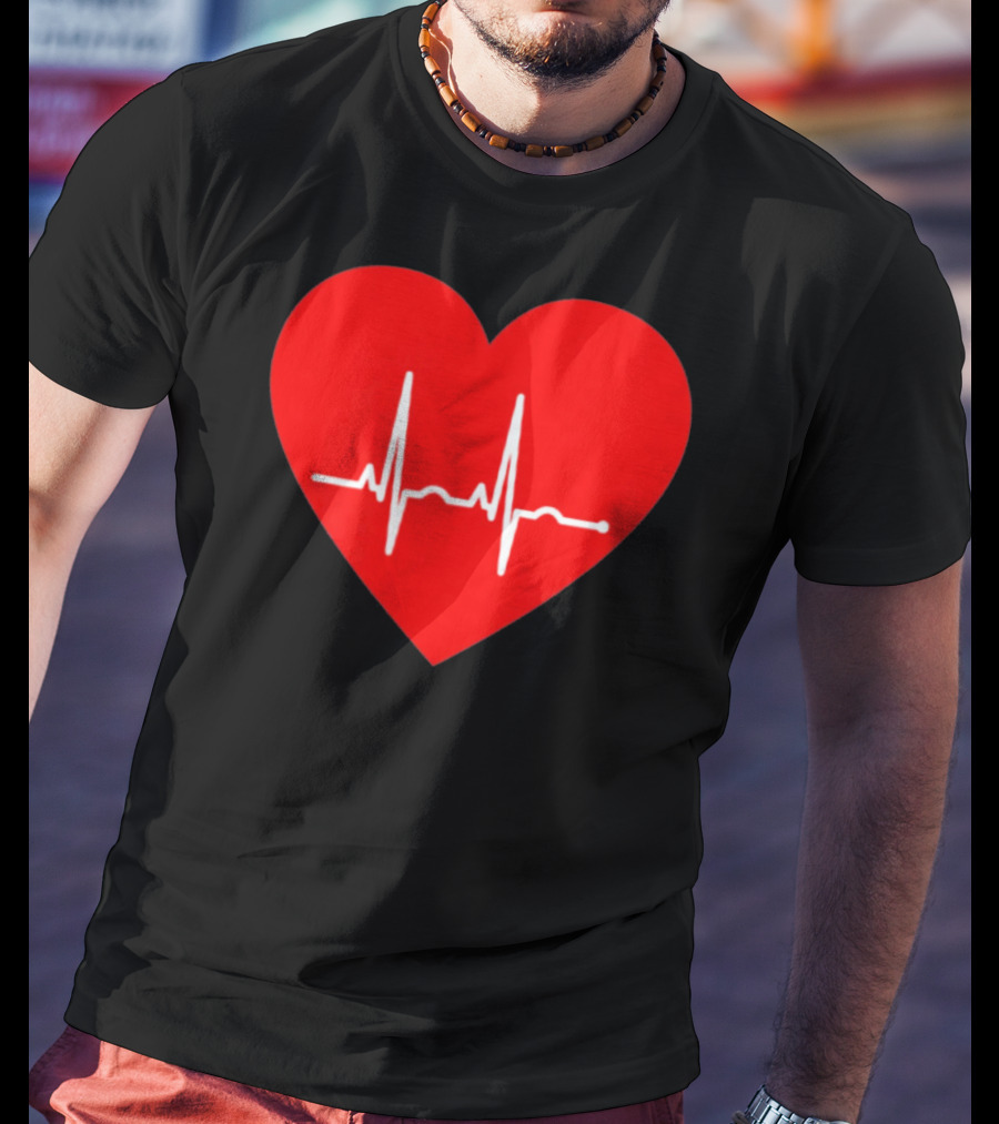 Red Heart With EKG Heartbeat Line T-Shirt