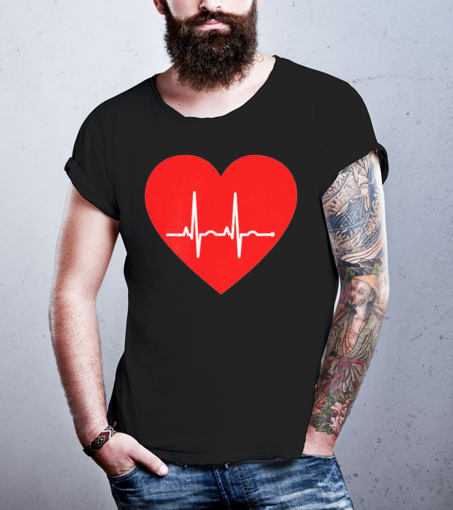 Red Heart With EKG Heartbeat Line T-Shirt