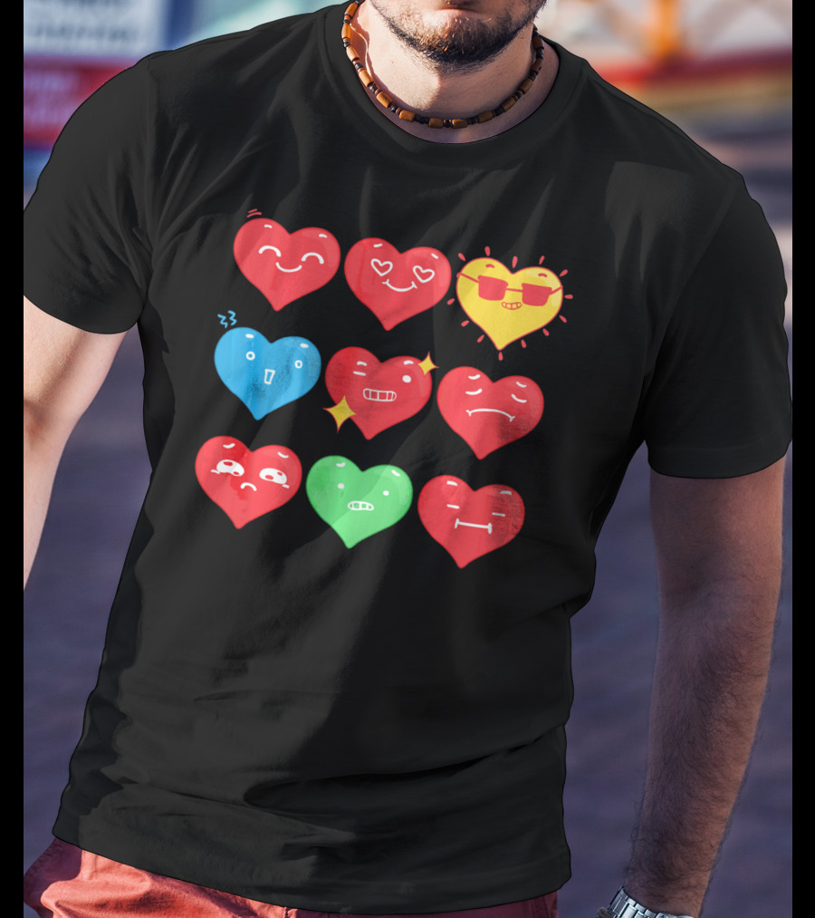 Heart Emoji Expressions Smiling Sunglasses Cute Faces Happy Sad T-Shirt