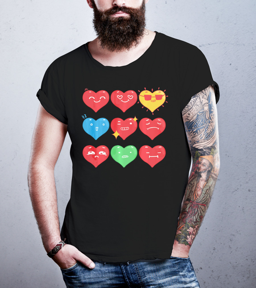 Heart Emoji Expressions Smiling Sunglasses Cute Faces Happy Sad T-Shirt