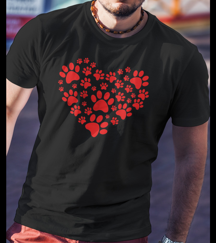Heart Shape Paw Valentine Day Animal Love T-Shirt